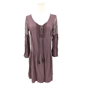 American Eagle Boho Lace Long Sleeve Dress XS – Mauve Crinkle Knit Peasant Style